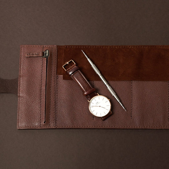 Capra Leather Watch Roll · Brown - VERO Watch Company