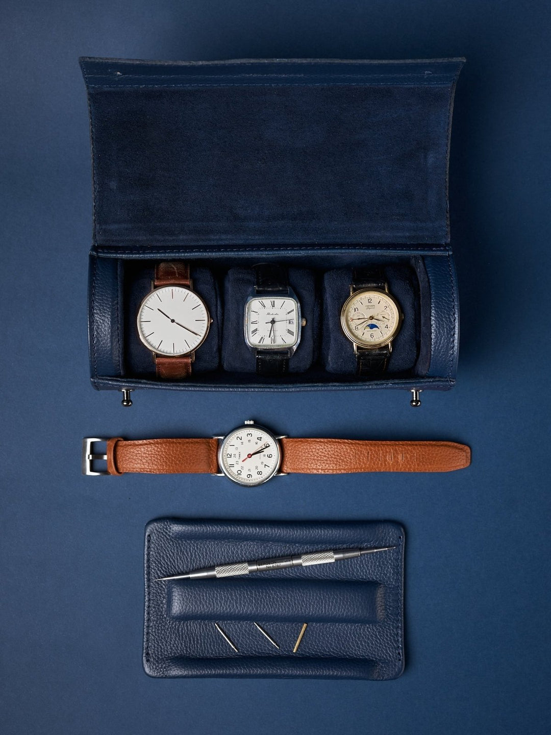 Capra Leather Travel Watch Case · Navy - VERO Watch Company