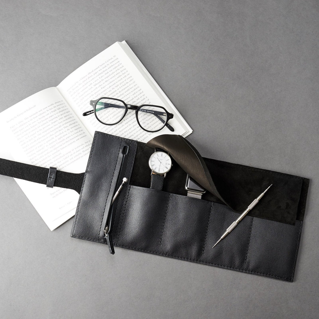 Capra Leather Watch Roll · Black - VERO Watch Company