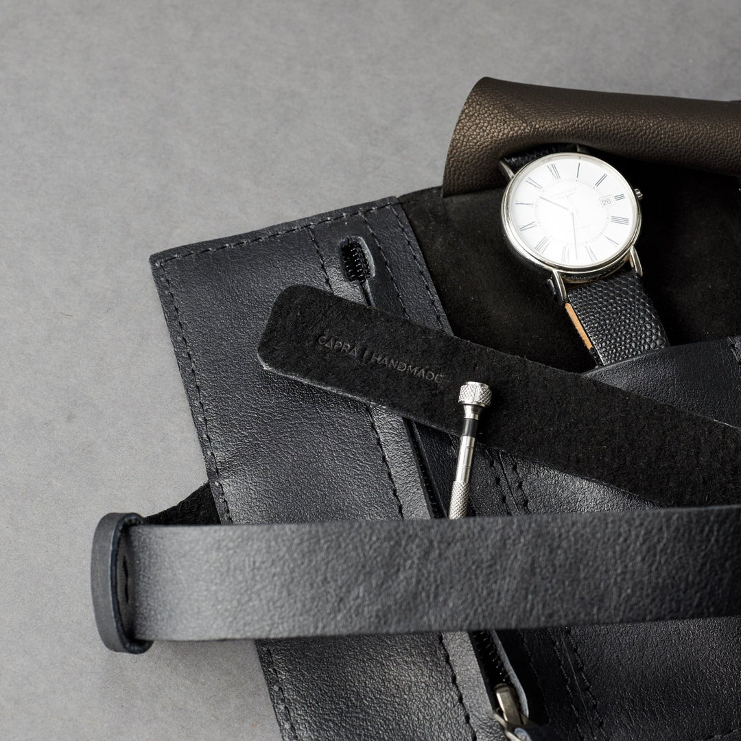 Capra Leather Watch Roll · Black - VERO Watch Company