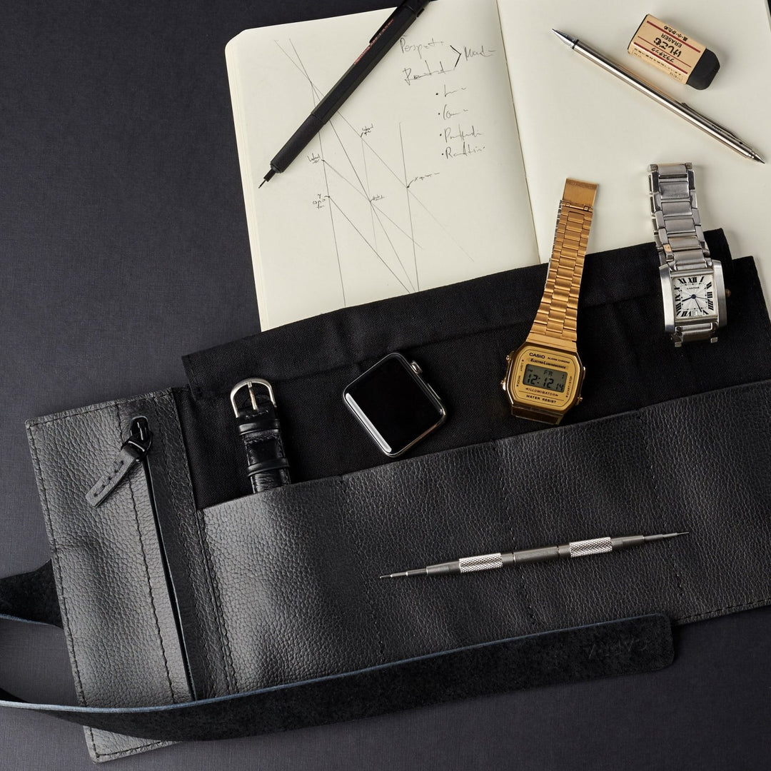 Capra Leather Watch Roll · Black - VERO Watch Company