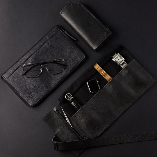 Capra Leather Watch Roll · Black - VERO Watch Company