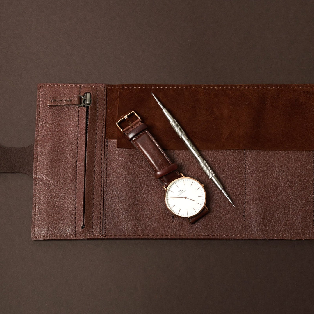 Capra Leather Watch Roll · Brown - VERO Watch Company