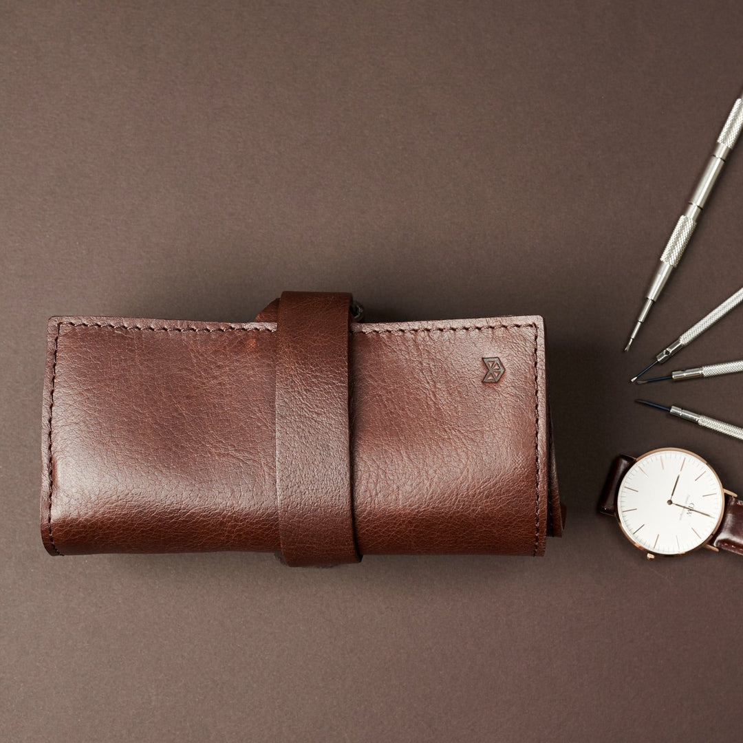Capra Leather Watch Roll · Brown - VERO Watch Company
