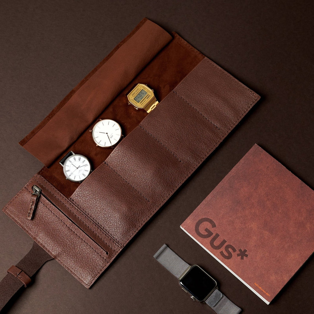 Capra Leather Watch Roll · Brown - VERO Watch Company