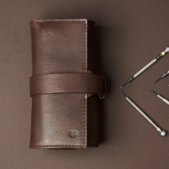 Capra Leather Watch Roll · Dark Brown - VERO Watch Company