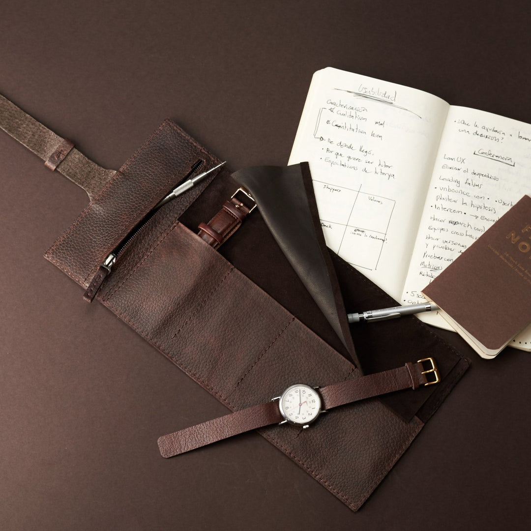 Capra Leather Watch Roll · Dark Brown - VERO Watch Company
