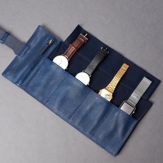 Capra Leather Watch Roll · Navy - VERO Watch Company