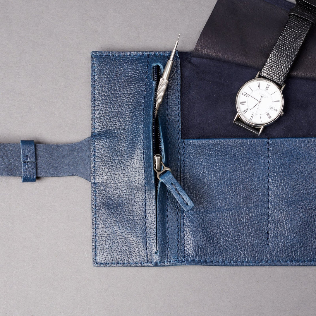 Capra Leather Watch Roll · Navy - VERO Watch Company