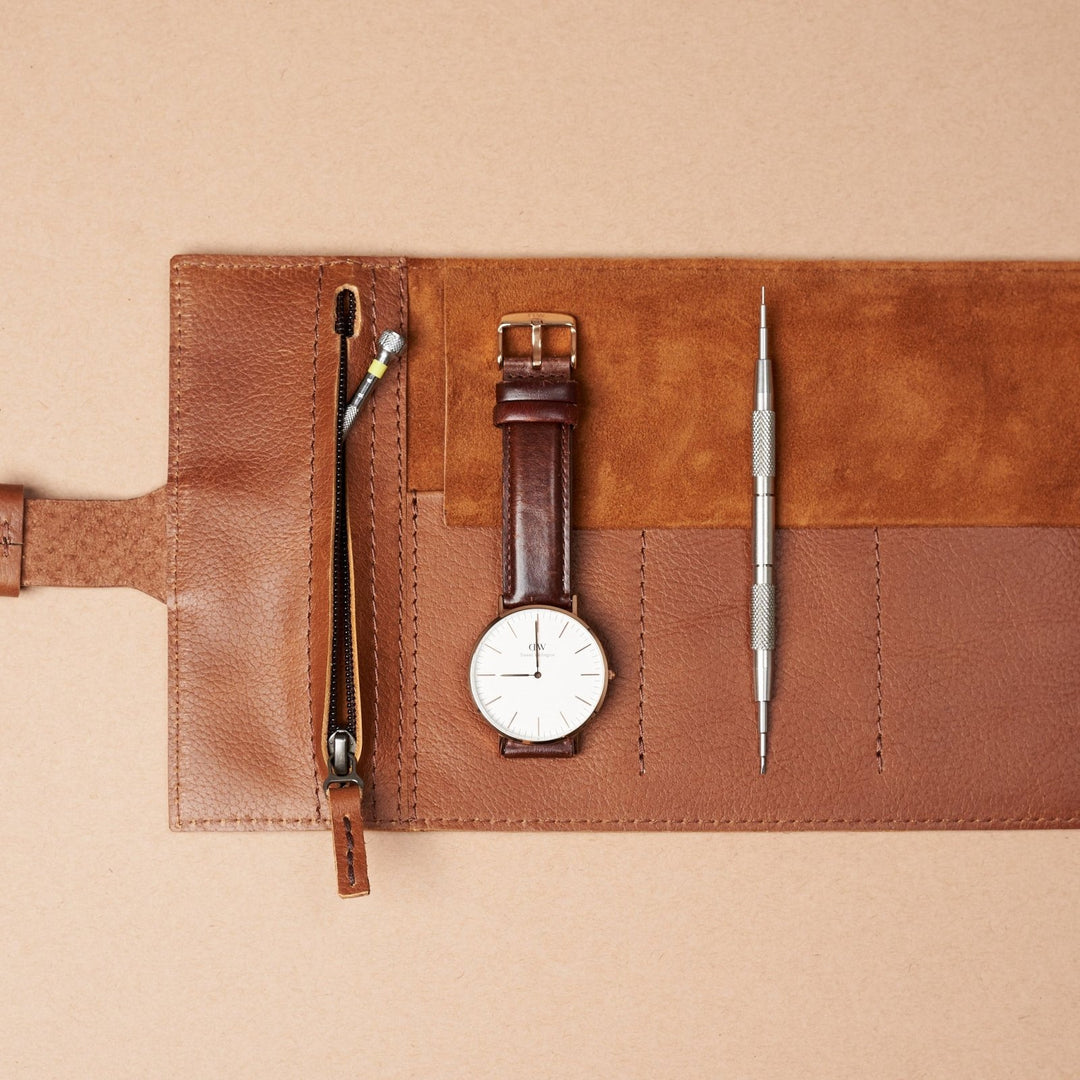 Capra Leather Watch Roll · Tan - VERO Watch Company