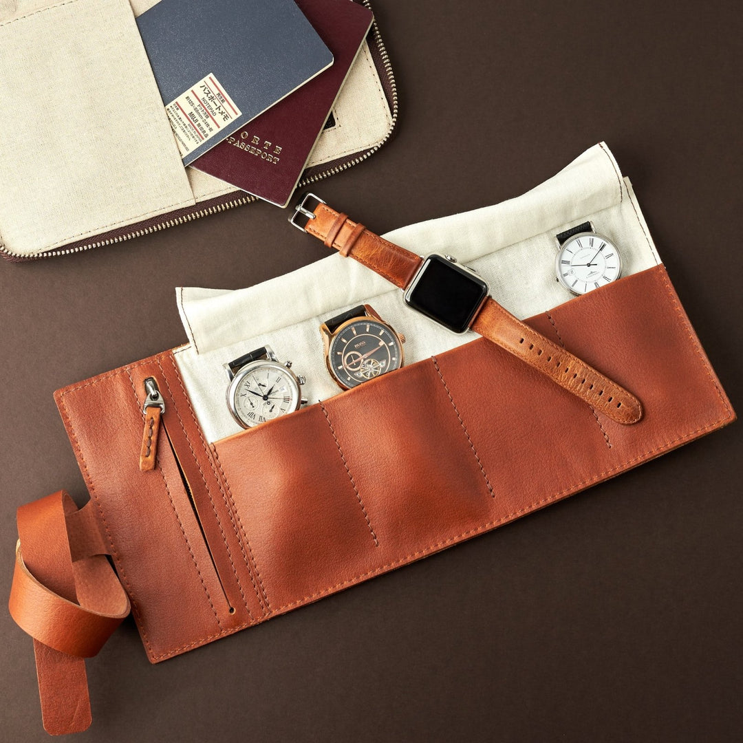 Capra Leather Watch Roll · Tan - VERO Watch Company